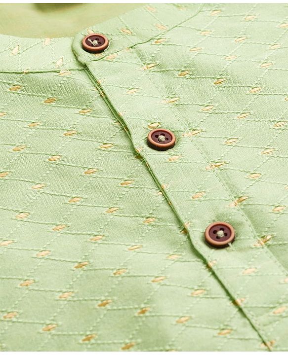 Babyhug Cotton Woven Full Sleeves Embroidered Kurta Pajama Set - Light Green