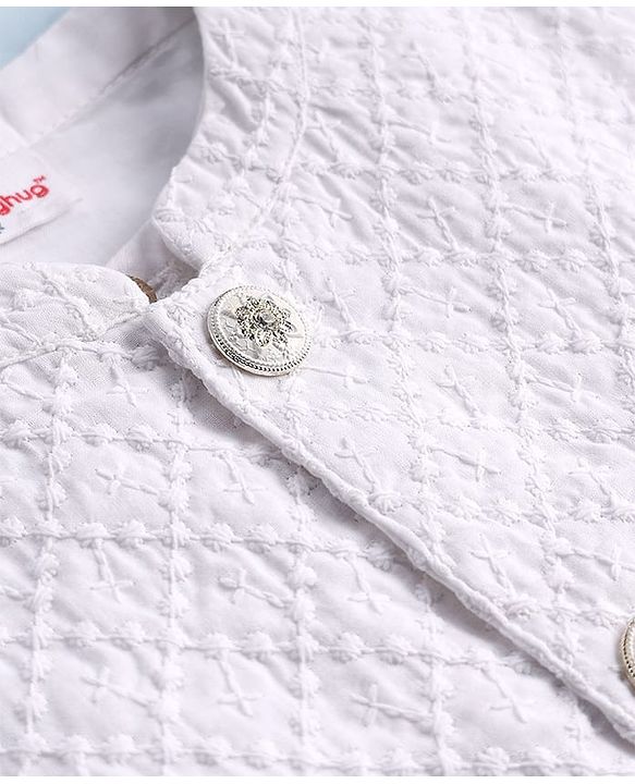 Babyhug Cotton Woven Full Sleeves Kurta Pajama Set With Embroidered Jacket - White