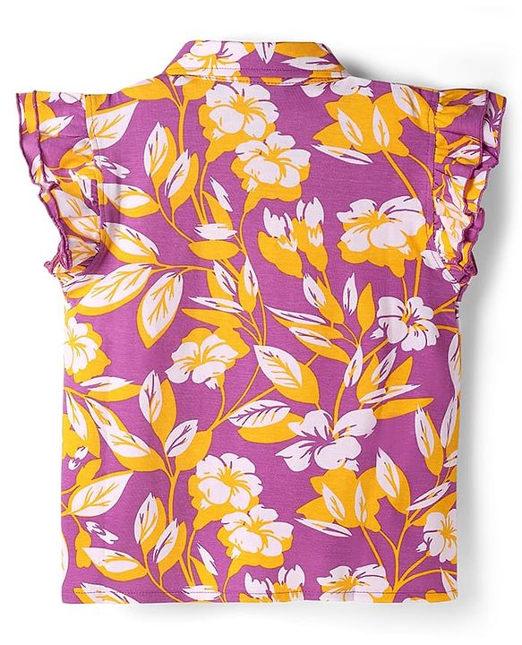 Pine Kids Sleeveless Floral Printed Top With Collar Neck - Pink