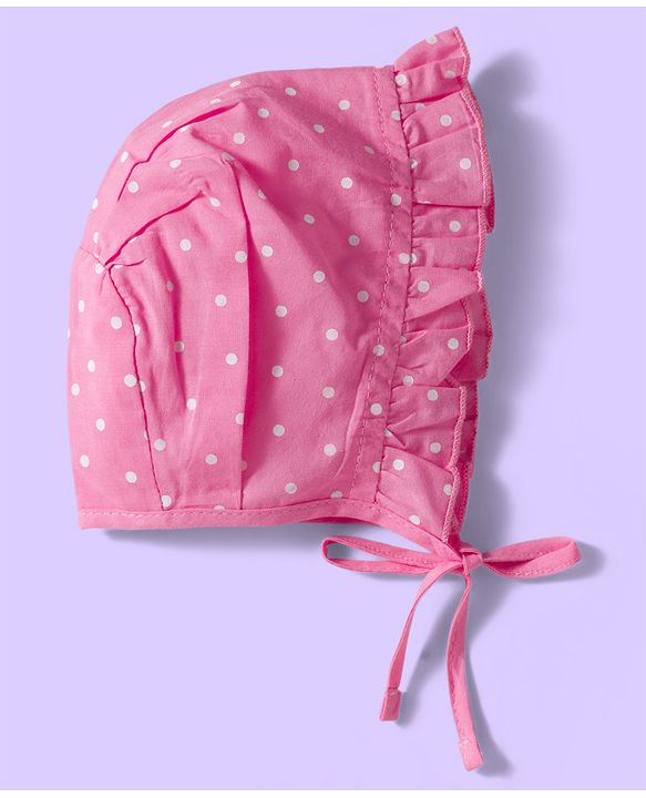 Babyhug 100% Cotton Cambric Woven Cap With Floral Print White Light Blue & Pink Pack Of 3 - Diameter 16.5 cm