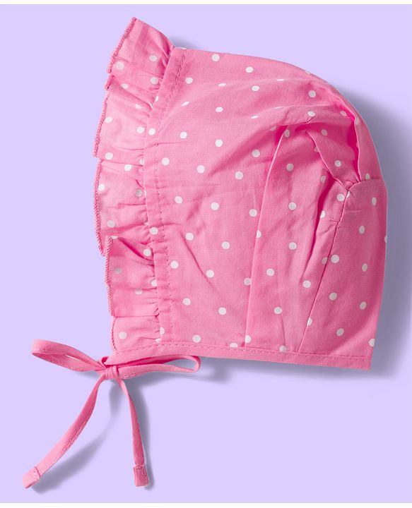 Babyhug 100% Cotton Cambric Woven Cap With Floral Print White Light Blue & Pink Pack Of 3 - Diameter 16.5 cm
