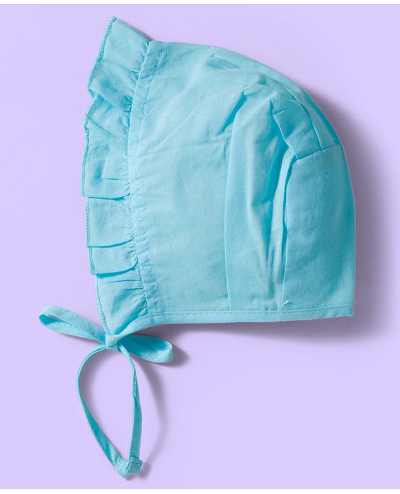 Babyhug 100% Cotton Cambric Woven Cap With Floral Print White Light Blue & Pink Pack Of 3 - Diameter 16.5 cm