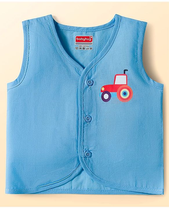 Babyhug 100% Cotton Woven Sleeveless Front Open Jhabla with Stripe & Car Print Pack of 3 - Multicolor