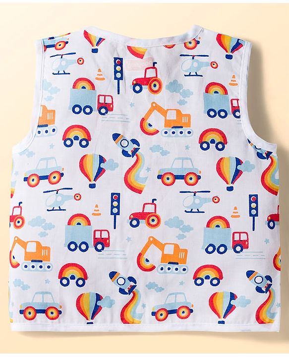 Babyhug 100% Cotton Woven Sleeveless Front Open Jhabla with Stripe & Car Print Pack of 3 - Multicolor