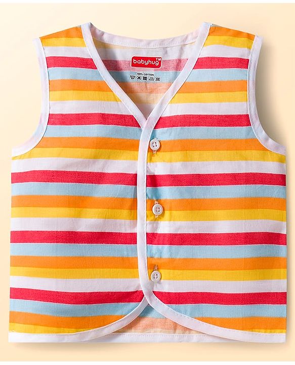 Babyhug 100% Cotton Woven Sleeveless Front Open Jhabla with Stripe & Car Print Pack of 3 - Multicolor