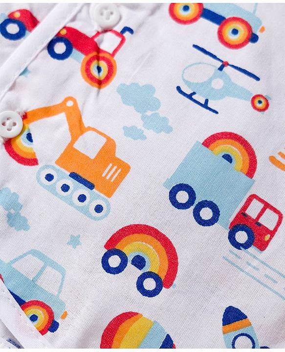 Babyhug 100% Cotton Woven Sleeveless Front Open Jhabla with Stripe & Car Print Pack of 3 - Multicolor