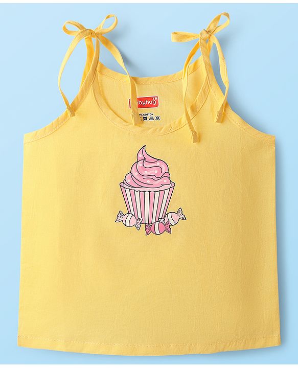 Babyhug 100% Cotton Woven Sleeveless Shoulder Tie Knot Jhabla with Polka Dots & Heart Print Pack of 3 - White Pink & Yellow