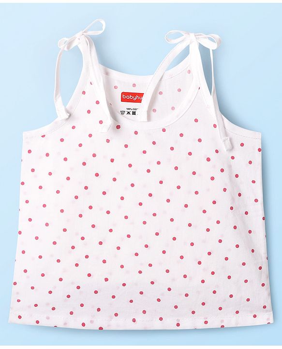 Babyhug 100% Cotton Woven Sleeveless Shoulder Tie Knot Jhabla with Polka Dots & Heart Print Pack of 3 - White Pink & Yellow