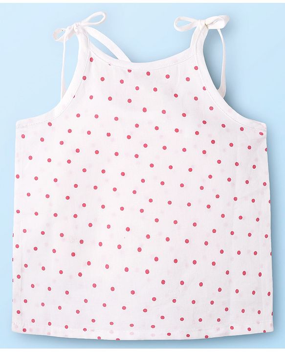 Babyhug 100% Cotton Woven Sleeveless Shoulder Tie Knot Jhabla with Polka Dots & Heart Print Pack of 3 - White Pink & Yellow