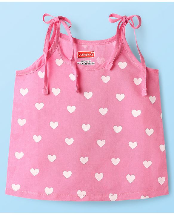 Babyhug 100% Cotton Woven Sleeveless Shoulder Tie Knot Jhabla with Polka Dots & Heart Print Pack of 3 - White Pink & Yellow