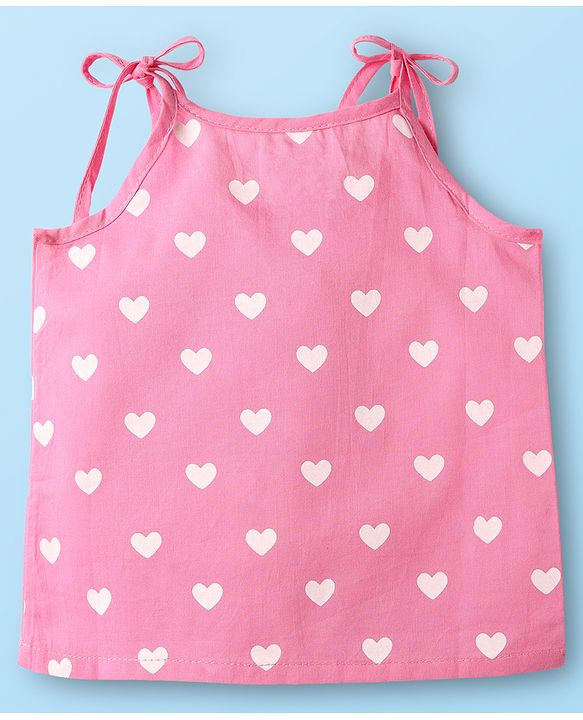 Babyhug 100% Cotton Woven Sleeveless Shoulder Tie Knot Jhabla with Polka Dots & Heart Print Pack of 3 - White Pink & Yellow