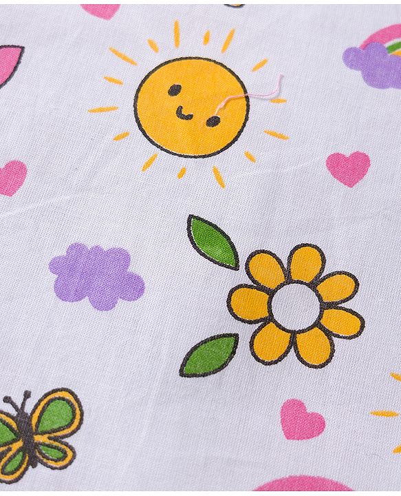 Babyhug 100% Cotton Cambric Woven Sleevesless Shoulder Tie Knot Jhabla with Hearts & Floral Print Pack of 3 - Pink Yellow & White
