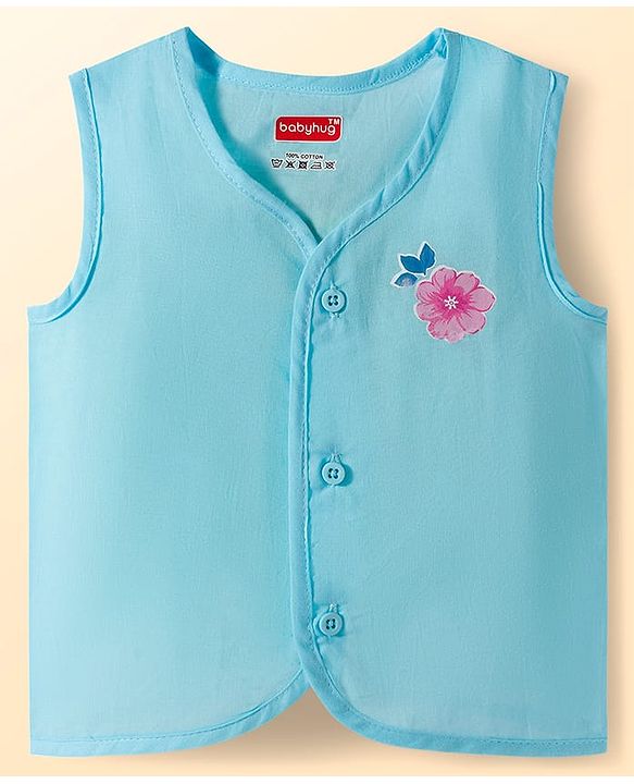 Babyhug 100% Cotton Cambric Woven Sleeveless Front Open Jhablas with Polka Dot & Floral Print Pack of 3 - White Pink & Light Blue