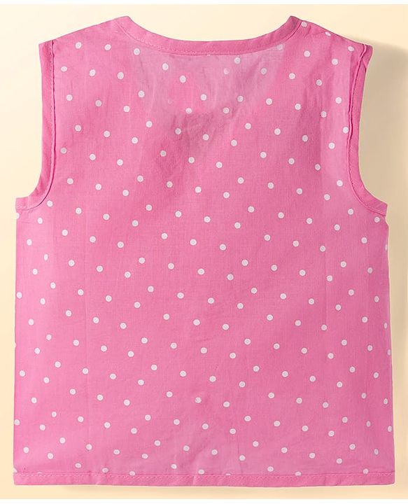 Babyhug 100% Cotton Cambric Woven Sleeveless Front Open Jhablas with Polka Dot & Floral Print Pack of 3 - White Pink & Light Blue