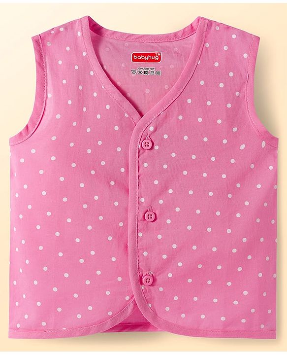 Babyhug 100% Cotton Cambric Woven Sleeveless Front Open Jhablas with Polka Dot & Floral Print Pack of 3 - White Pink & Light Blue