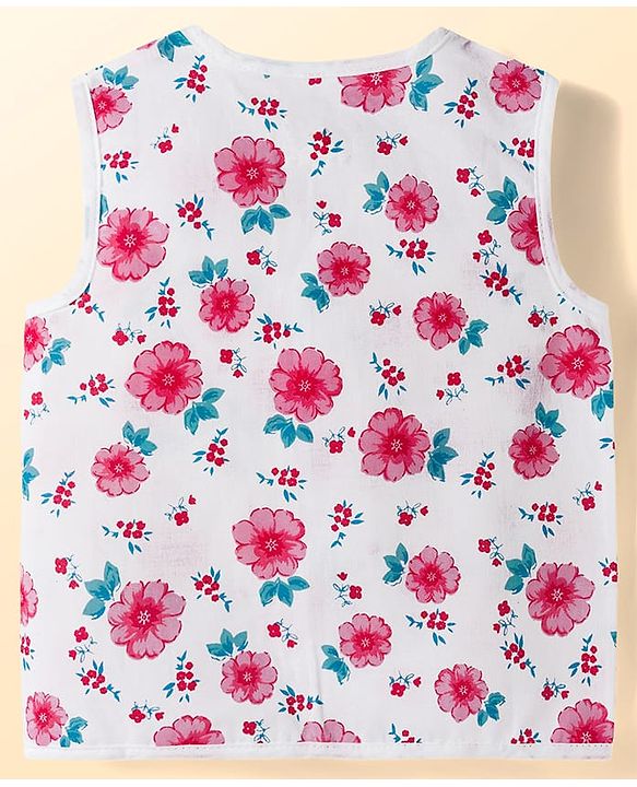Babyhug 100% Cotton Cambric Woven Sleeveless Front Open Jhablas with Polka Dot & Floral Print Pack of 3 - White Pink & Light Blue