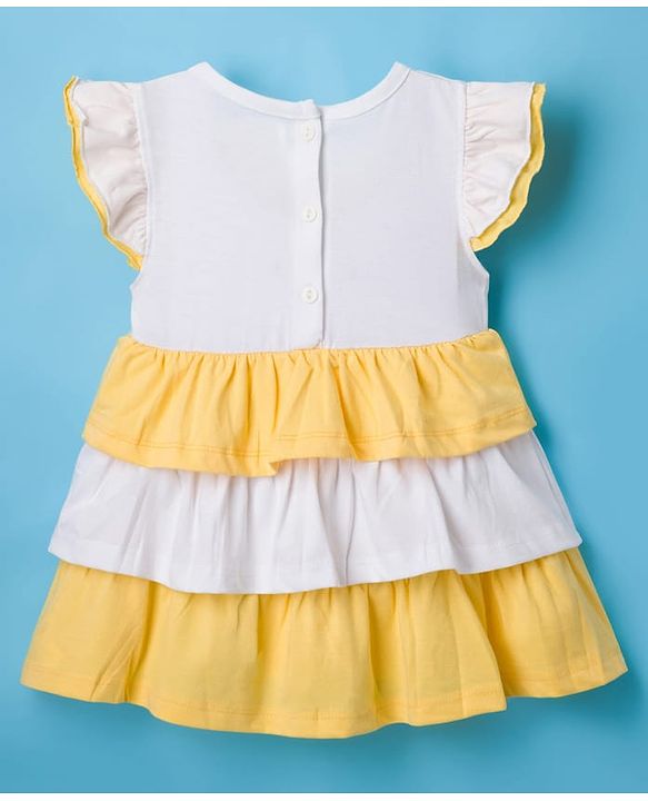 Babyhug Single Jersey Knit Frill Sleeves Layered Frock with Bloomer & Floral Embroidery - White