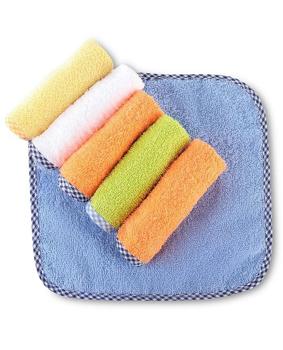 Babyhug Cotton Terry Knit Solid Color Wash Cloths Pack of 6 L 23.5 x B 23 cm - Multicolour