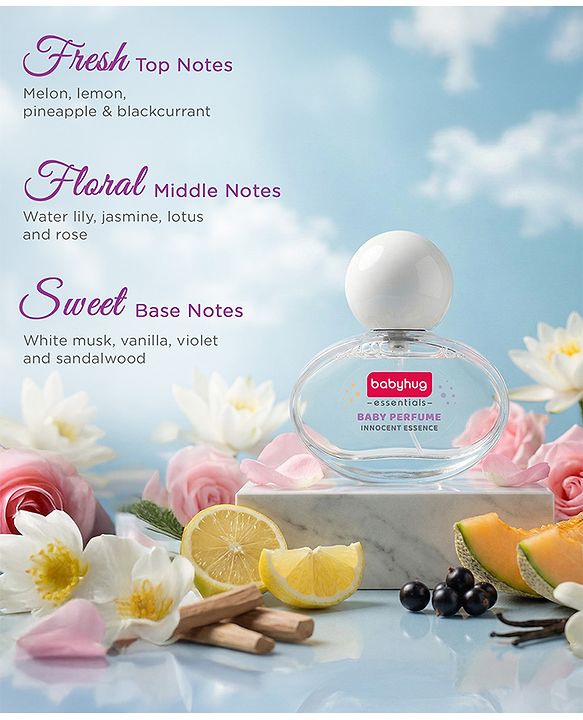 Babyhug Essential Baby Perfume Innocent Essence Dermatologist Tested, Alcohol Free, Unisex perfume with long lasting fragrance - 50 ml