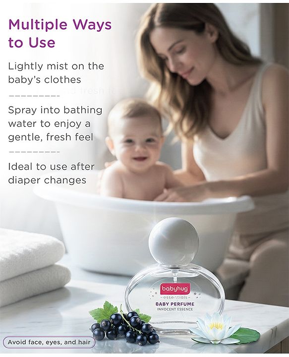 Babyhug Essential Baby Perfume Innocent Essence Dermatologist Tested, Alcohol Free, Unisex perfume with long lasting fragrance - 50 ml