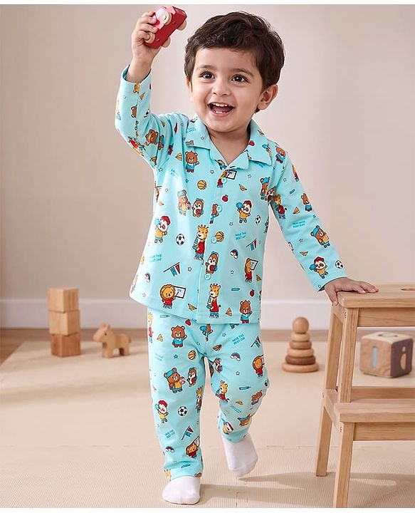 Babyhug Cotton Knit Full Sleeves Night Suit Star Print - Red main image 1