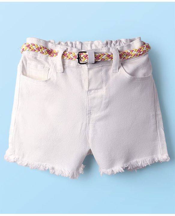 Babyhug Denim Solid Coloured Short With Stretch & Belt - White