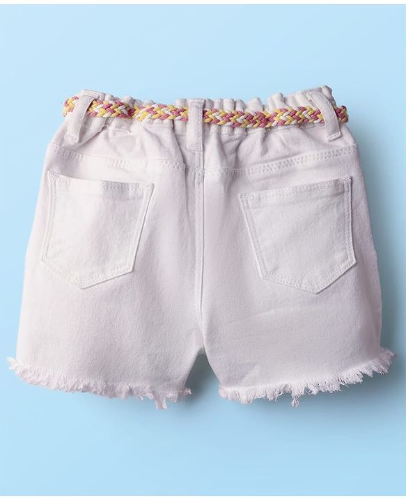 Babyhug Denim Solid Coloured Short With Stretch & Belt - White