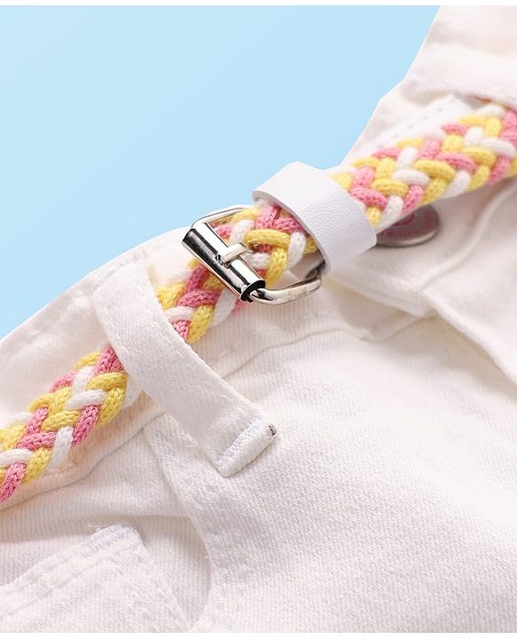 Babyhug Denim Solid Coloured Short With Stretch & Belt - White