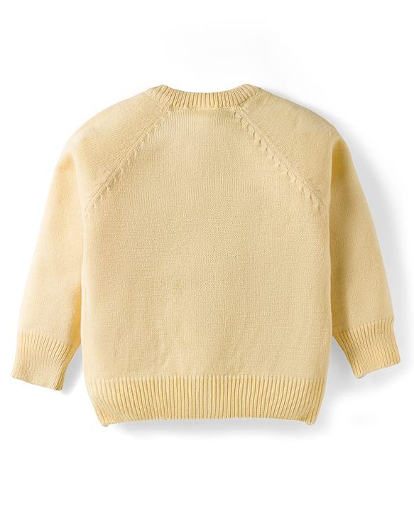 Babyhug Knitted Full Raglan Sleeves Front Open Sweater With Butterfly Design - Light Yellow