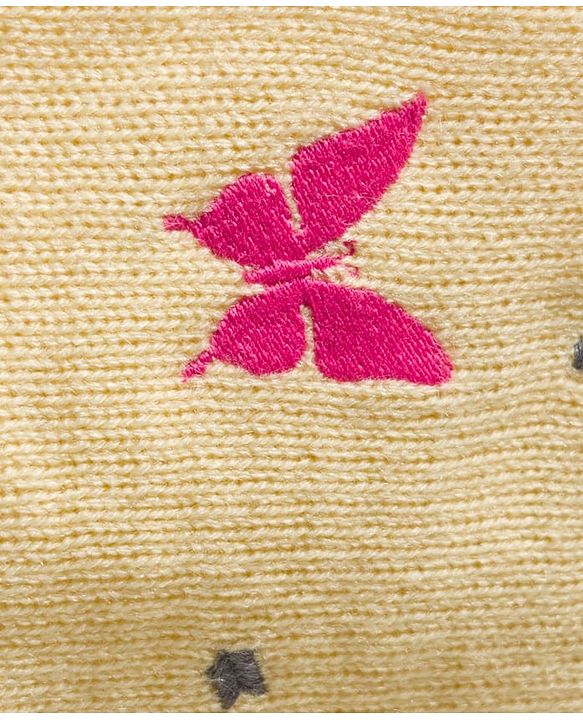 Babyhug Knitted Full Raglan Sleeves Front Open Sweater With Butterfly Design - Light Yellow