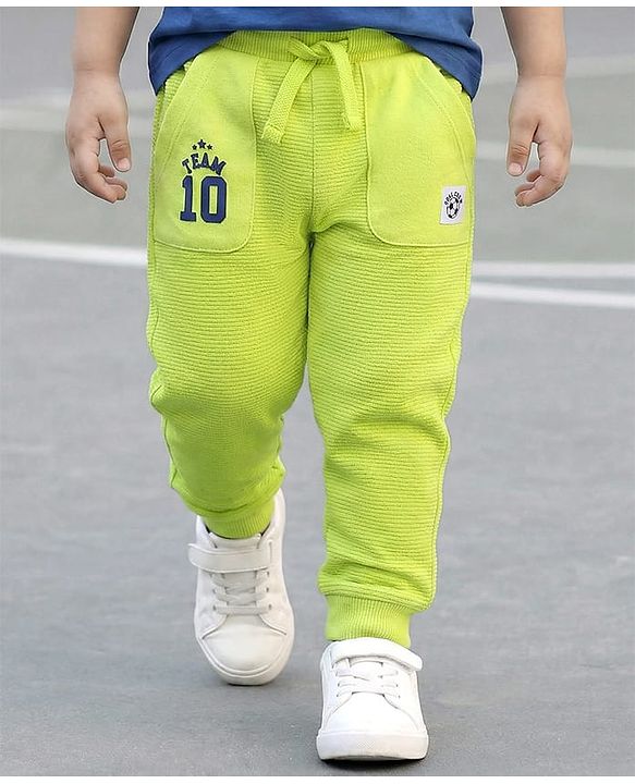 Babyhug French Terry Knit Full Length Lounge Pant With Team Print - Lime Green