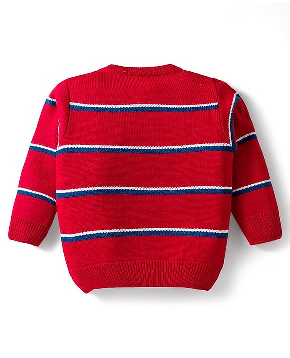 Babyhug Knit Full Sleeves Striped Pullover Sweater Set - Red & Navy Blue