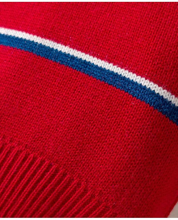 Babyhug Knit Full Sleeves Striped Pullover Sweater Set - Red & Navy Blue
