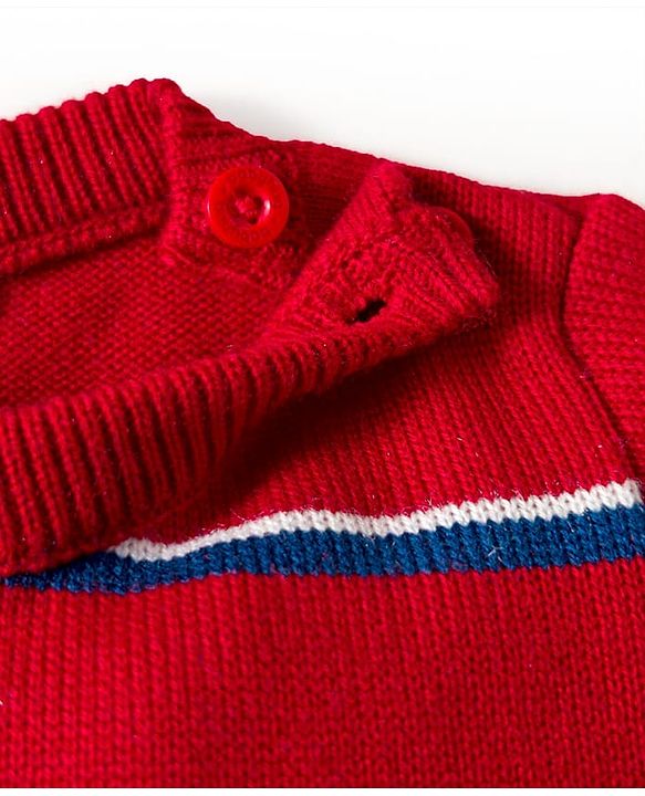 Babyhug Knit Full Sleeves Striped Pullover Sweater Set - Red & Navy Blue