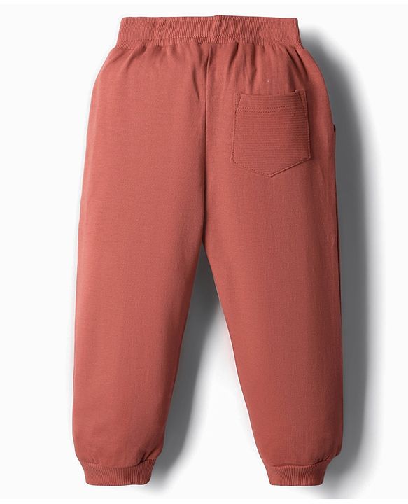 Babyhug French Terry Knit Full Length Lounge Pant With text Print - Brown
