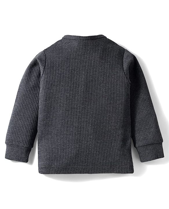 Babyhug Knit Full Sleeves Solid Front Open Thermal Set - Charcoal Grey