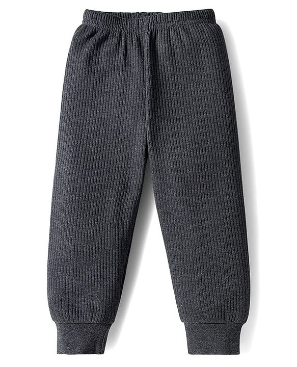 Babyhug Knit Full Sleeves Solid Front Open Thermal Set - Charcoal Grey
