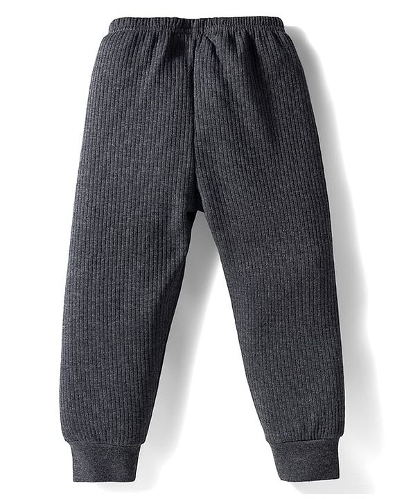 Babyhug Knit Full Sleeves Solid Front Open Thermal Set - Charcoal Grey