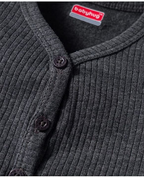 Babyhug Knit Full Sleeves Solid Front Open Thermal Set - Charcoal Grey