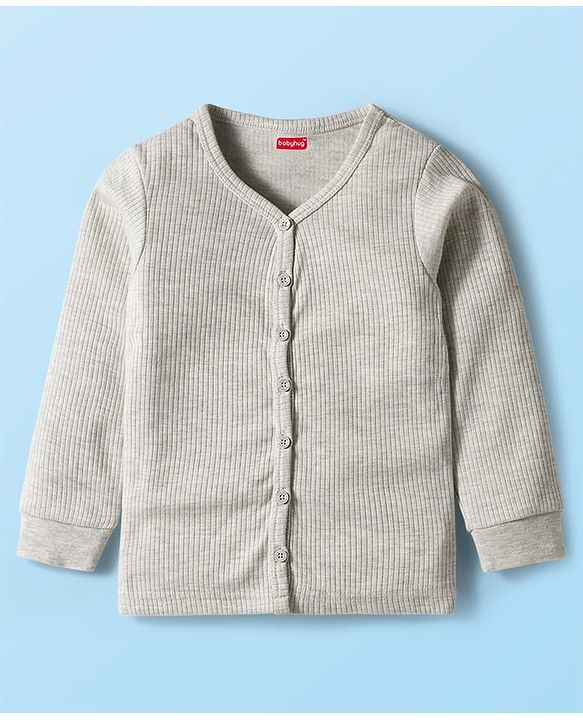 Babyhug Knit Full Sleeves Solid Color Thermal Inner Wear Set - Light Grey