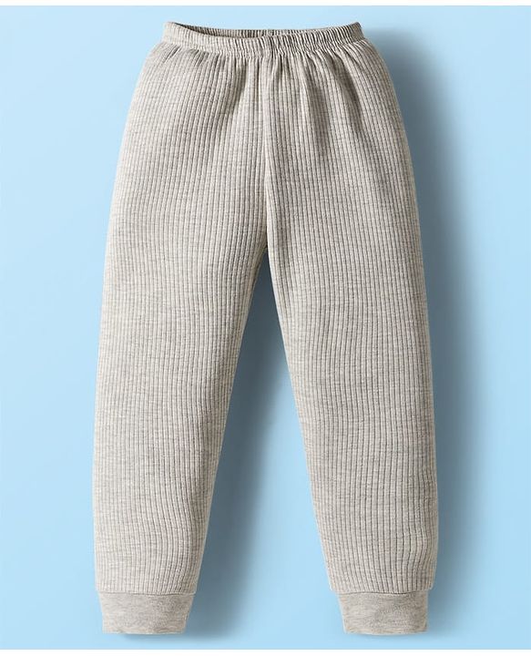 Babyhug Knit Full Sleeves Solid Color Thermal Inner Wear Set - Light Grey
