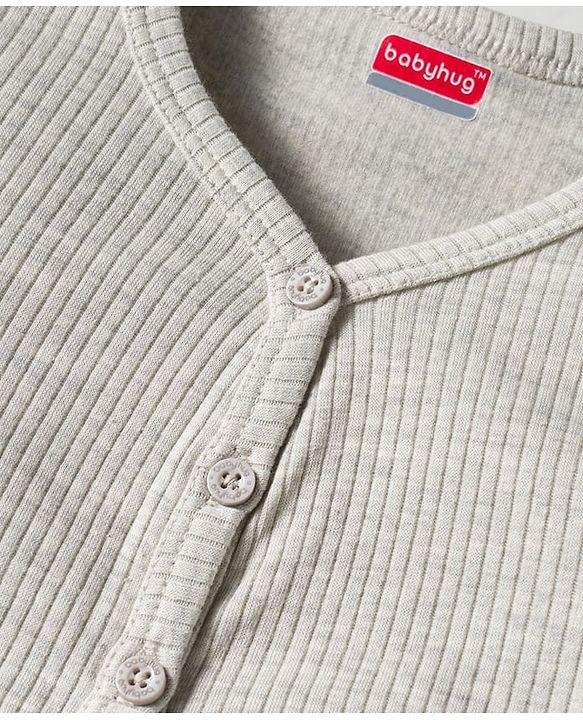 Babyhug Knit Full Sleeves Solid Color Thermal Inner Wear Set - Light Grey