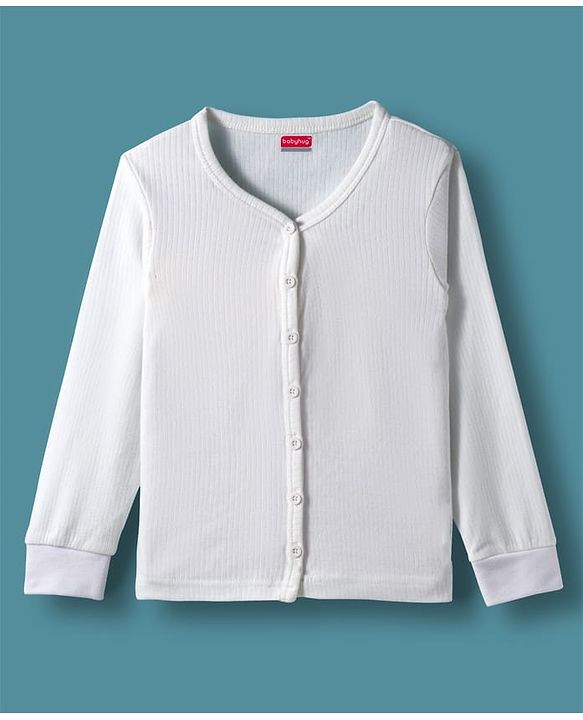 Babyhug Knit Front open Solid Coloured Thermal Set - OffWhite