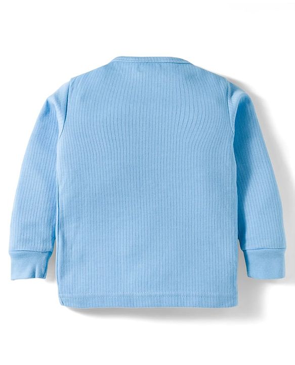 Babyhug Knit Full Sleeves Front Open Solid Thermal Set - Light Blue