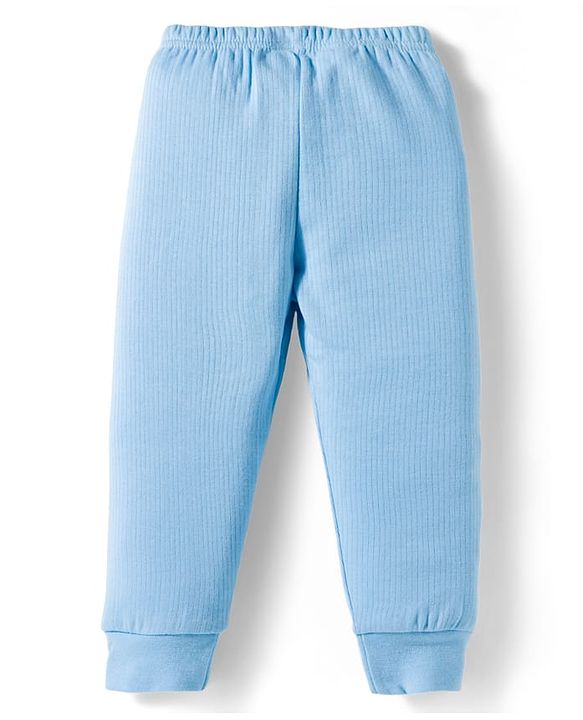 Babyhug Knit Full Sleeves Front Open Solid Thermal Set - Light Blue