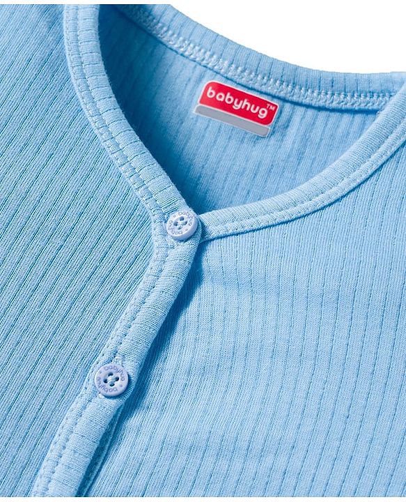 Babyhug Knit Full Sleeves Front Open Solid Thermal Set - Light Blue