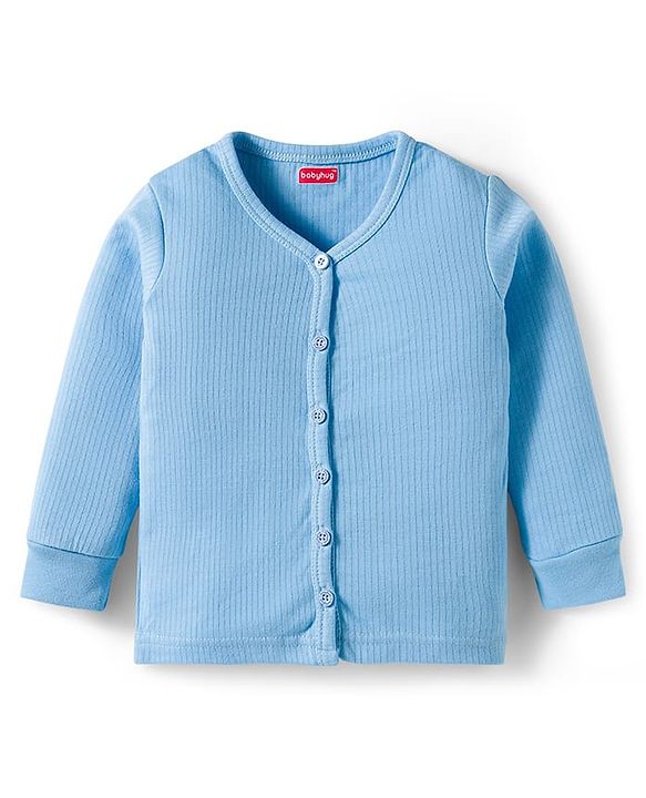 Babyhug Knit Full Sleeves Front Open Solid Thermal Set - Light Blue