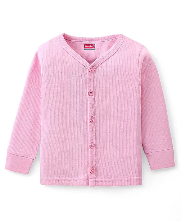 Babyhug Cotton Knit Full Sleeves Solid Color Thermal Vest & Pant Set - Pink