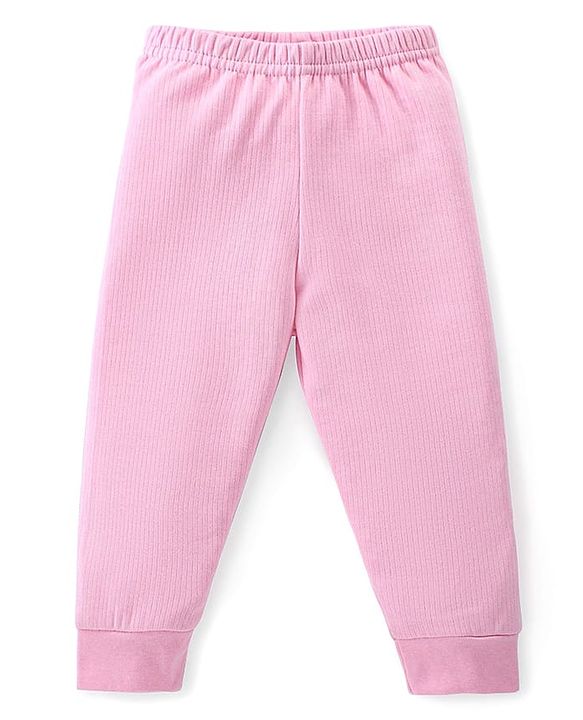 Babyhug Cotton Knit Full Sleeves Solid Color Thermal Vest & Pant Set - Pink
