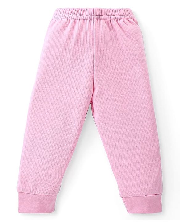 Babyhug Cotton Knit Full Sleeves Solid Color Thermal Vest & Pant Set - Pink